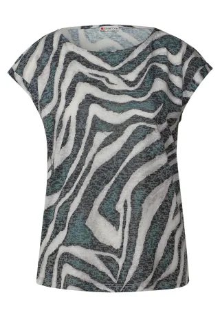 Street One - Gemustertes Ausbrenner-Shirt pine grove green - Gr. - 34