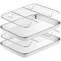 LuxusKollektion Backblech Edelstahl Backblech mit Abkühlgitter Set, 4-teilig, 23,5x17,5x2,5cm