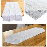 heimtexland Tischdecke heimtexland ® Tischwäsche Häkelspitze Landhaus Tischdeko Vintage Häkel (Stück 1-tlg), Boho Tischläufer 40x90 Makramee Borte Spitze Tischdeko