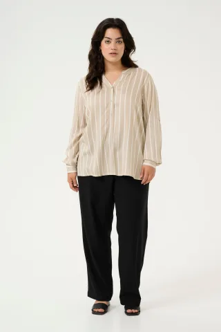 Langarm-Bluse Regular fit Feather Gray / Chalk Stripe grey white