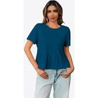 Imily Bela T-Shirt Damen Babydoll Tops mit Schößchen und Falten (Packung, 1-tlg., 1per-Pack) einfarbig
