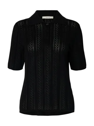 SELECTED WOMEN - SLFTOLEDO STRUCTURE 2/4 KNIT POLO NECK Black - Gr. - S