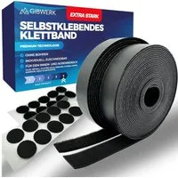 GIBWERK Klettband selbstklebend 500 cm und 10 Klettpunkte 2 cm Outdoor Indoor, Gardinen, Rahmen, Bilder, Kabel, Matten, Teppiche, Läufer, selbstklebend, schnell angebracht ohne zu bohren