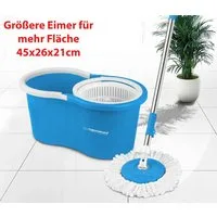 Esperanza Wischmopp Bodenwischer Wischmop Set Mopp Eimer 16cm Ø Teleskopstiel Mikrofaser, Schmutzwasserauslass unten &extra großer Eimer mit 360°-Drehung