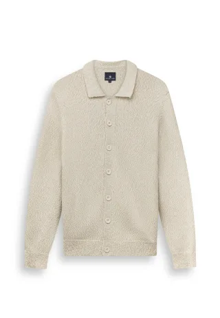 State of Art - Polo-Strickjacke mit Knopfleiste hellbeige/wei� - Gr. - M