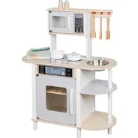 TikTakToo Spielküche Kinderküche mit Zubehör Kochgeschirr Schürze Holzküche Weiß Holz, aus FSC-Holz, mit Topf und Pfanne, Mikrowelle und Backofen