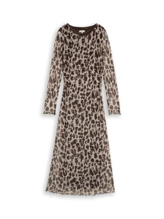 Tom Tailor - Mesh Midi-Kleid mit Muster brown beige leo print - Gr. - 38