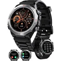 RUHE Smartwatch Telefonfunktion Herren Schrittezähler Touchscreen Silikon Smartwatch (3,53 cm/1.39 Zoll, Android und iOS) Sportuhr, 1-tlg., Herzfrequenzmonitor Schlafmonitor, Fitnessuhr für iOS und Android IP68 Wasserdicht 110+ Sportmodi Schwarz