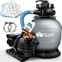 tillvex Sandfilteranlage tillvex Sandfilteranlage 13.200L/h mit 1200g Filterbällen + Pumpe (Poolfilter Selbstansaugend Sandfilter Schwimmbecken, Filteranlage 7-Wege Ventil & 2in1 Adapter Ø32-38mm), Pool 13.200L/h bis 40.000L + 1200g Filterbälle