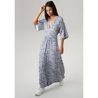 Aniston SELECTED Sommerkleid mit grafischem Druck in Jeansfarbe