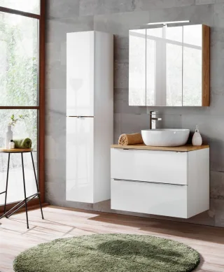 Badmöbel Set 4-tlg Badezimmerset PERUGIA Weiss ohne Waschbecken 80cm