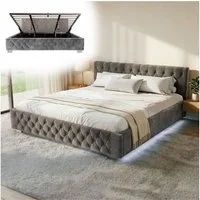Juskys Polsterbett Nizza, Stauraum, LED Licht, Chesterfield Steppung, Samtbezug