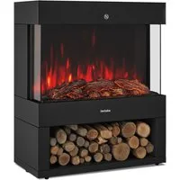 tectake Elektrokamin Standkamin mit Thermostat, 900/1800 W, pulverbeschichteter Stahl, 3D-Flammeneffekt, Holz-/Glutoptik, Kipp- und Überhitzungsschutz