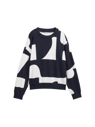 Denim Tom Tailor - Loose Fit Sweatshirt mit Muster navy white big scale print - Gr. - S
