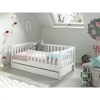 Vipack Kinderbett Junior, Kiefermassiv mit umlaufenden Sprossengitter und Rolllattenrost (B/H/T ca. 148x60x76cm, mit niedrigem Betteinstieg), wahlweise in 2 Farben, mit oder ohne Schublade
