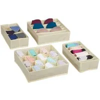 relaxdays Schubladeneinsatz 4 tlg. Unterwäsche Organizer Set, Beige