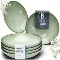 PURE LIVING INTERIOR DESIGN Geschirr-Set Pure Living Suppenteller 6er 20cm »Rustic«, Steingut, Mintgrün, 6 Personen, Steingut, Authentischer Landhausstil, Reaktive Glasur – jedes Stück ein Unikat,…