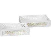 finehomegarden Tablett Dekotablett Holz 2erSet weiss gewischt 36x24cm H8,5cm+42x28cm H8,5cm, Holz, (2er Set, 2-tlg), Landhaus Serviertablett Kerzentablett Holztablett / Paket