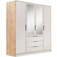 Beautysofa Kleiderschrank mit Spiegel LIVO (Schrank mit 11 Regalen, Kleiderstange und 3 Schubladen, optional mit oder ohne Aufsatz) Breite: 196 cm