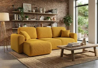 Ecksofa mit Schlaffunktion BRUSK Sofa in Stoff Pop Honiggelb Ottomane Links