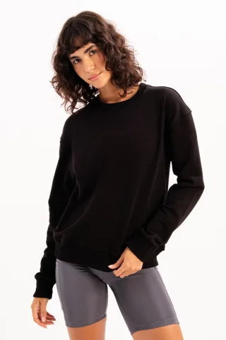 JUSTEVER Damen-Sweatshirt mit Rundhalsausschnitt, Basic-Muster, Schwarz - Aura