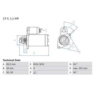 Bosch Anlasser 1,1 kW Daewoo Mercedes 0986018850