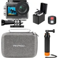 Akaso Brave 4 Pro Wassersport-Bundle mit Schwimmgriff & Tasche Action Cam (4K Ultra HD, WLAN 2.4 GHz, Wasserdicht, EIS, Fernbedienung, Duale Farbbildschirme)