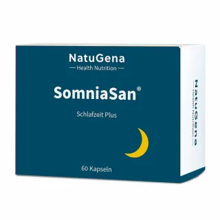 NatuGena SomniaSan® Schlafzeit Plus | 60 Kapseln | mit Baldrian, Kamille und Melatonin | vegan