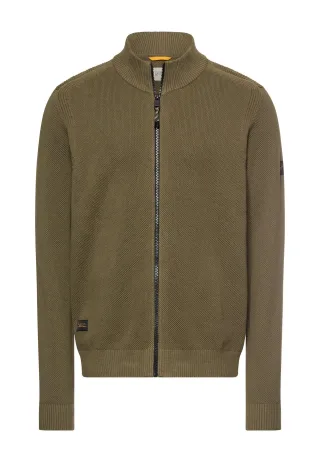 camel active - Strickjacke mit Stehkragen deep olive - Gr. - 3XL