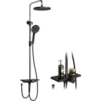 GarveeMore Brausegarnitur Regendusche Duschsystem mit Ablage 3-Funktion höhenverstellbar-D25cm, XXL Überkopfbrause und 3 Funktion Handbrause Rund,Höhen Einstellbar