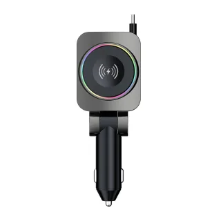 K38S Retractable Cord Watch Wireless Charger Ambient Lighting PD30W QC3.0 3.1A Car USB Multi-Port for Mobile Phone Fast