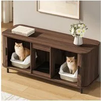 i@home Katzentoilette Katzenschrank mit Schiebetüren Streuauffangmatte inkl., versteckte Katzenklo Schrank Sideboards, getrennte Fächer