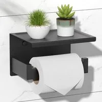 LuxusKollektion Toilettenpapierhalter Toilettenpapierhalter ohne Bohren Edelstahl mit Ablage Schwarz Matt
