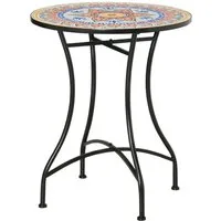 MC Star Gartentisch Mosaiktisch rund Bistrotisch Beistelltisch mit Mosaikplatte Keramik (Metall Rot+Blau+Weiß Ø60 cm)