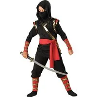 JADEO Kostüm Kostüm Ninja Premium für Kinder schwarz-rot-gold