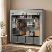 HOMCOM Stoffschrank Kleiderschrank Faltschrank mit Kleiderstange, 10 Fächern, 4 Schubladen (Kleiderstangen, 1-St., Stoffschrank) Dunkelgrau, 166 x 42,5 x 169,5 cm