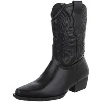 Ital-Design Cowboystiefel mit Stickdesign für Damen, Alltag und Freizeit Westernstiefelette (90482457) Blockabsatz Stiefeletten in Schwarz