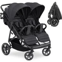 Hauck Zwillingsbuggy UpTown Duo - Melange Black, Zwillingsbuggy Geschwisterbuggy mit Liegefunktion & Getränkehalter