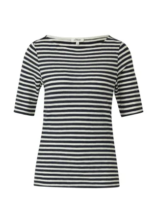 s.Oliver Red Label - Gestreiftes T-Shirt im Slim Fit mit Flammgarnstruktur blau/weiß - Gr. - 40