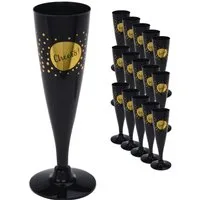 Koopman Champagnerglas Sektglas Glas Plastikglas Kunststoff Schwarz 150ml 16er Set, 16-tlg., Kunststoff, Silvester, 150ml, Partyglas, Wiederverwendbar