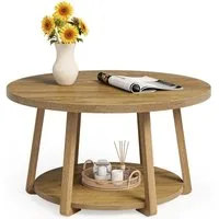 Tribesigns Couchtisch Runder Kaffeetisch 80 cm 2-stöckig mit Stauraum Holzbeinen