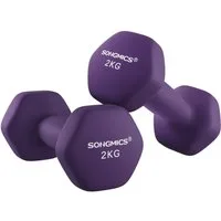 SONGMICS Kurzhantel Hanteln, 5 Gewichtsklasse, (2er Set Neopren-Beschichtung, Hantelset, Kurzhanteln, Hexagon), 2 x 2 kg, Krafttraining, Workout, Fitnesstraining, für Zuhause