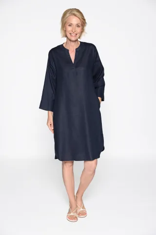 CLARINA - Kleid, Serafino Ausschnitt,uni marine - Gr. - 42