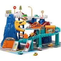 TEMI Spielzeug-Auto Kinder Auto Garage Parken Abenteuer Spielzeug mit 10 Mini Autos, (Set, 1-Parkspielzeug, 10-Miniautos, 1-Karte und Aufkleber), Dinosaurier Race Track Playse