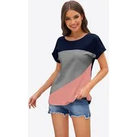 Imily Bela T-Shirt Damen Farbblocking Kurzarmtop (Packung, 1-tlg., 1per-Pack) mit Rundhalsausschnitt