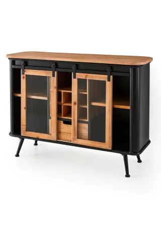 bonprix Sideboard, schwarz, Gr.78x105 cm, Sideboard mit bedruckten Glas Schiebetüren