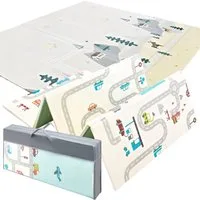 Mamabrum Tretfahrzeug Beidseitige faltbare Baby-Spielmatte mit Stadt- und Bergmotiv