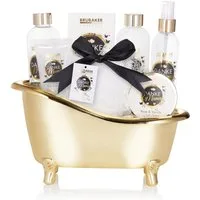 BRUBAKER Pflege-Geschenkset Danke Mama - Dusch- und Badeset mit Rosen Vanille Duft, 8-tlg., Geschenkset in Wanne - Badeset Geschenk für die Mutter - Gold Weiß
