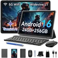 KINGRID 10,1" Android 16 mit Tastatur/Maus/Hülle Tablet (10", 256 GB, Android 16, Gemini Al Magic, mit Stift/Maus/Tastatur)