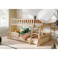 Kids Collective Etagenbett Hochbett Kinderbett 90x200/120x200 cm Rausfallschutz & Lattenrost, Mit zwei Matratzen und Leiter, massives Kiefernholz, Natur